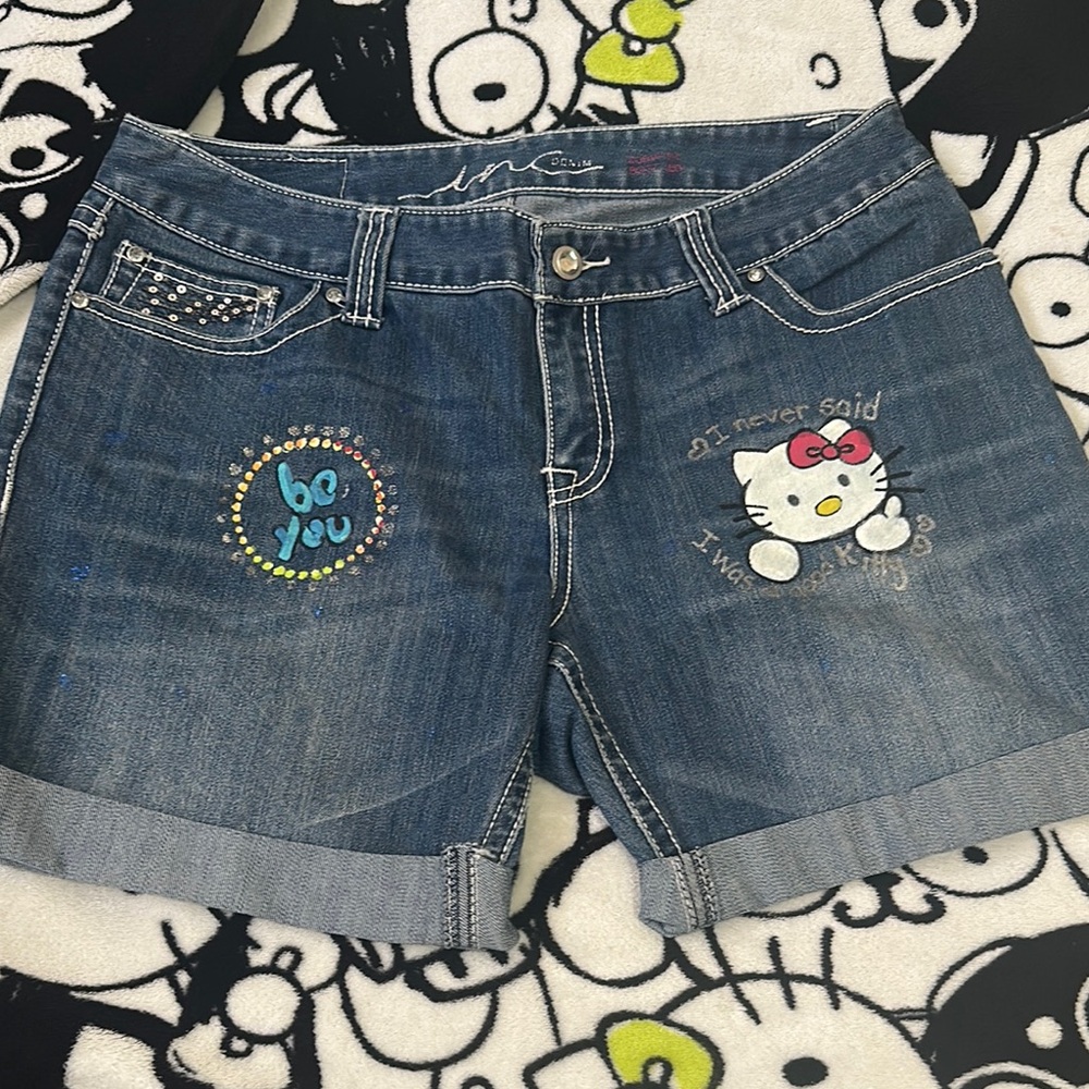 Hello Kitty Blue Jean Shorts with Playful Patches